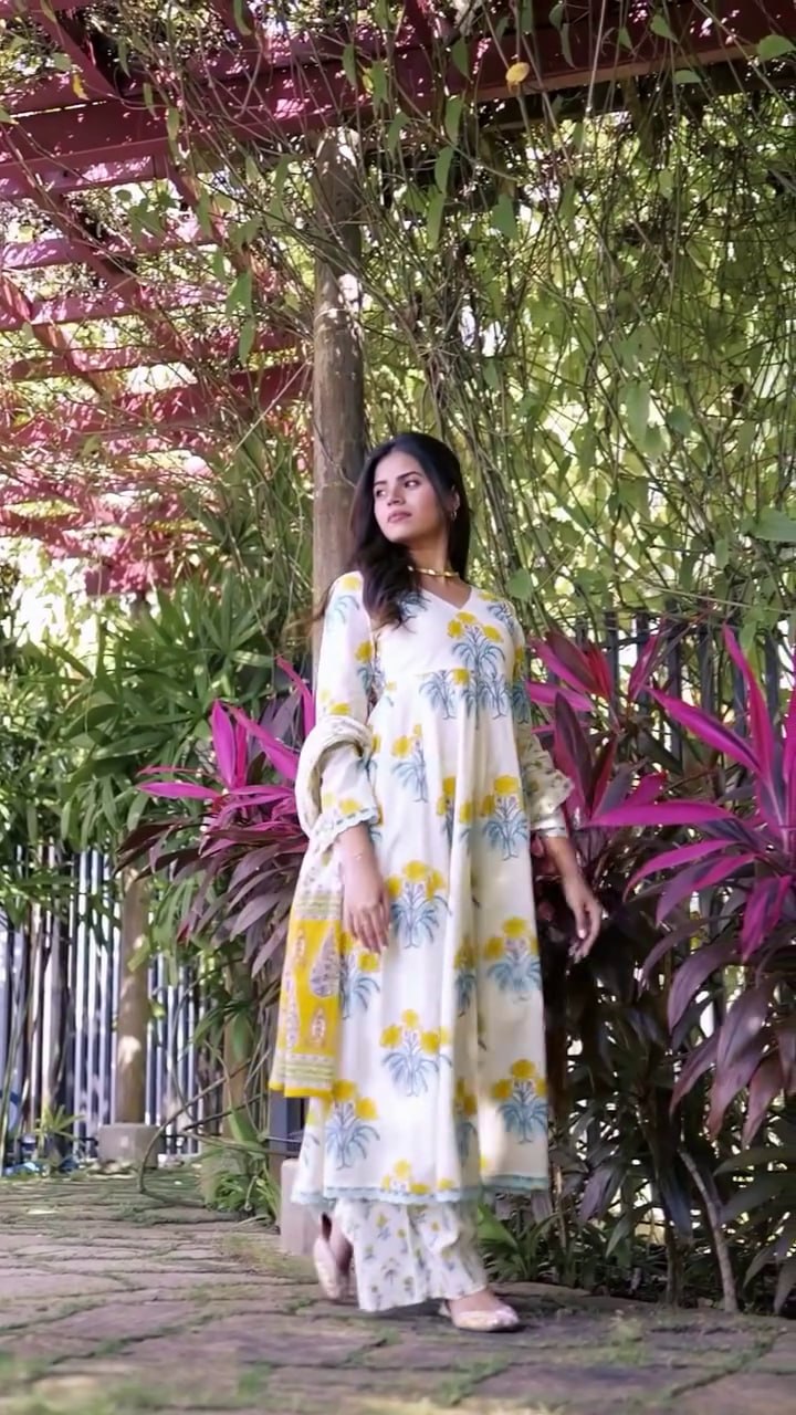 Women Printed Gown Palazzo Set with Dupatta (Summer Wear)