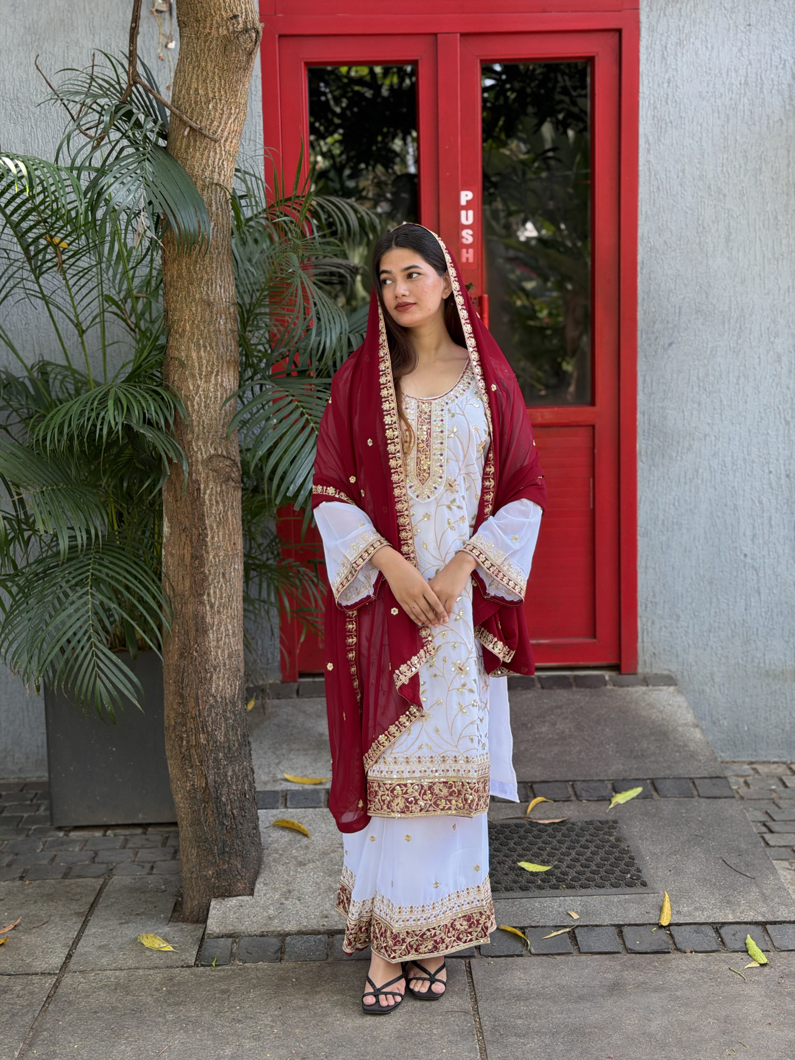 Women Heavy Embroidery Sequence Kurta Palazzo Set with Dupatta (Festive Wear)
