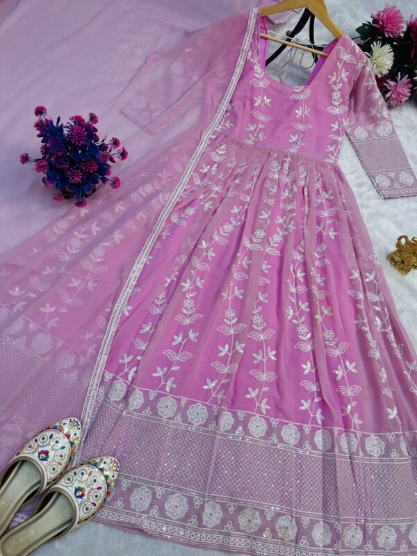 Fox Georgette Embroidered Party Wear Gown & Dupatta Set - Image 5