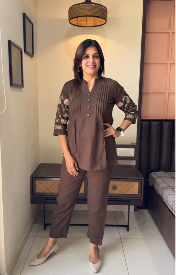 Elegant Cotton Co-ord Set with Floral Embroidery