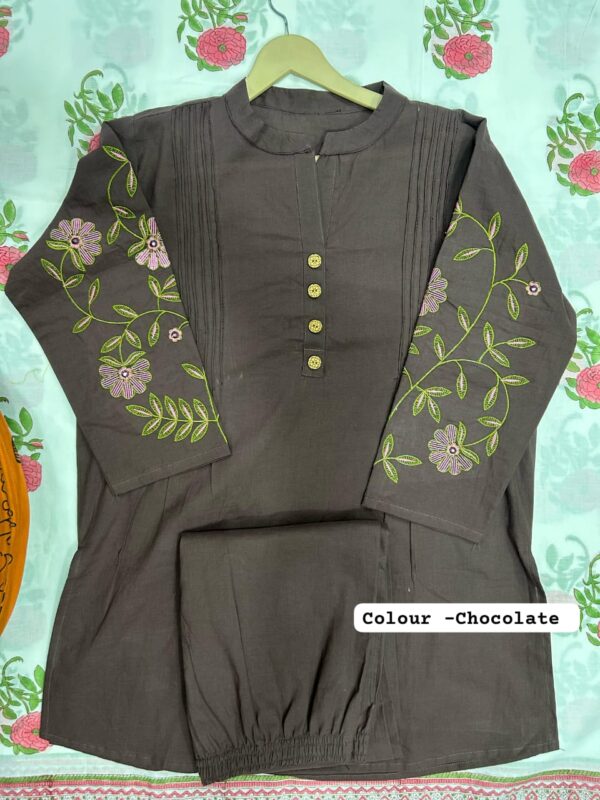 Elegant Cotton Co-ord Set with Floral Embroidery - Image 2