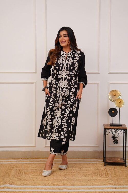 Cotton Kurti Pant Set with Dori Embroidery