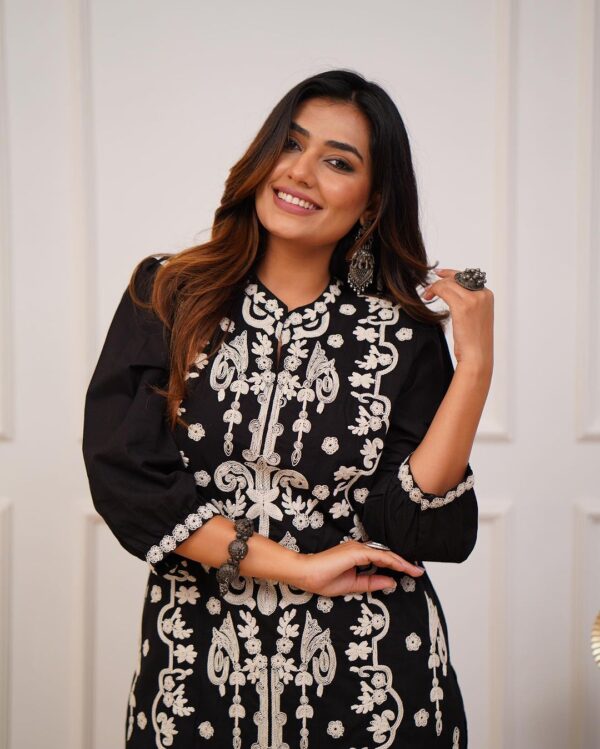 Cotton Kurti Pant Set with Dori Embroidery - Image 2