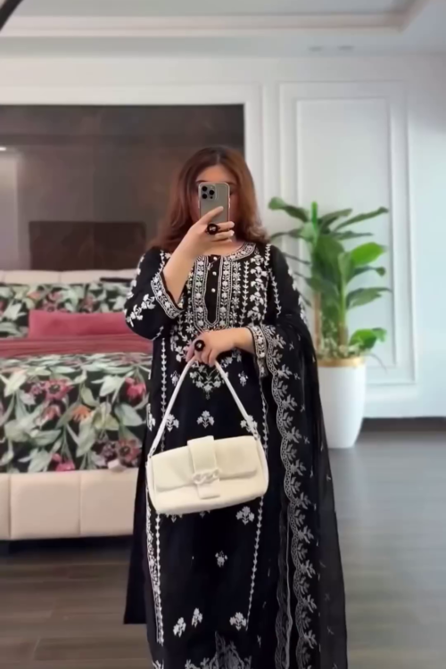 Designer Sequence Embroidered Top and Pant with Dupatta