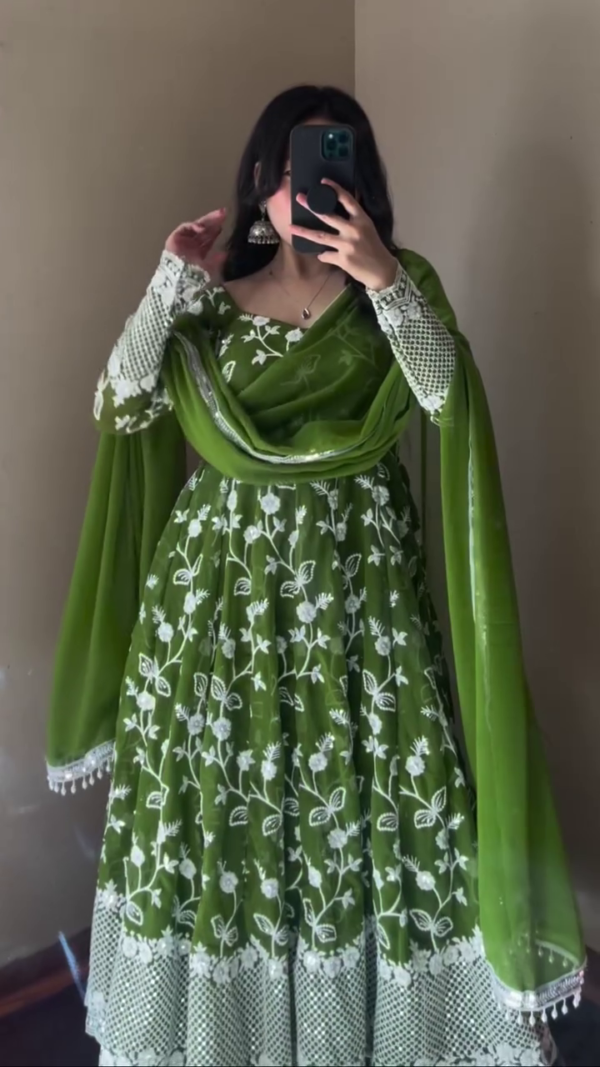 Fox Georgette Embroidered Party Wear Gown & Dupatta Set - Image 6