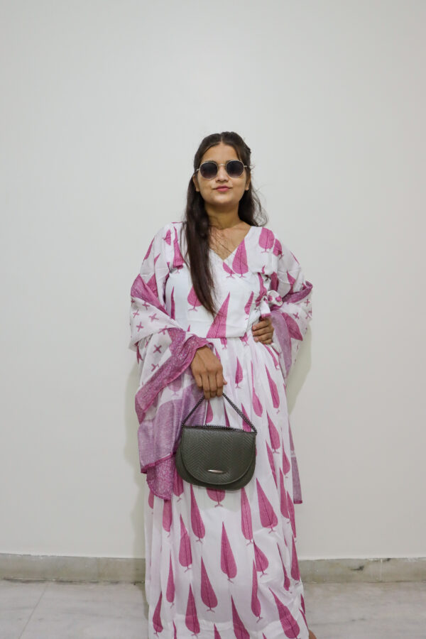 Blush Breeze Leaf Flared Kurta Set - Image 4