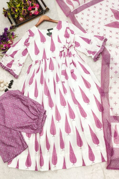 Blush Breeze Leaf Flared Kurta Set