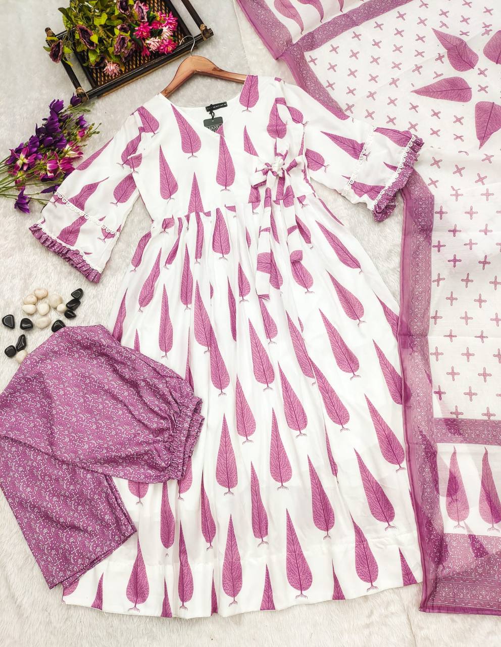 Blush Breeze Leaf Flared Kurta Set