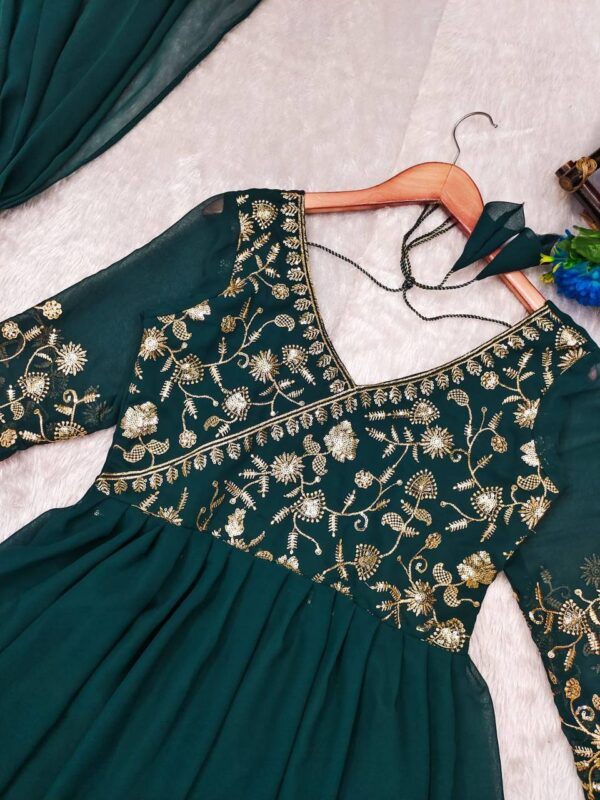 This elegant dark green Georgette Anarkali gown - Image 2