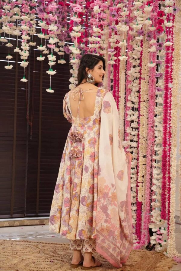 Unicorn Dreams: Soft Cotton Anarkali Suit Set with Floral Prints - Image 3
