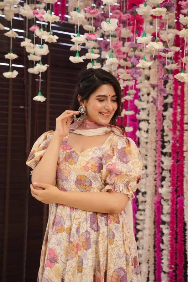 Unicorn Dreams: Soft Cotton Anarkali Suit Set with Floral Prints - Image 2