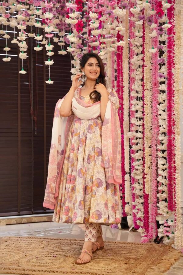 Unicorn Dreams: Soft Cotton Anarkali Suit Set with Floral Prints
