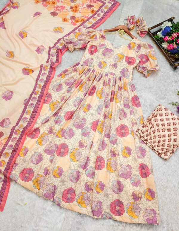 Unicorn Dreams: Soft Cotton Anarkali Suit Set with Floral Prints - Image 8