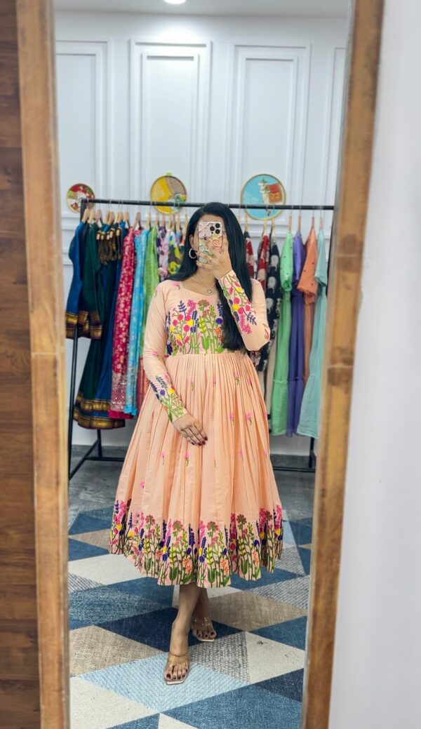 Exquisite Floral Chain Stitch Embroidered Maska Cotton Dress - Elegance & Comfort Redefined