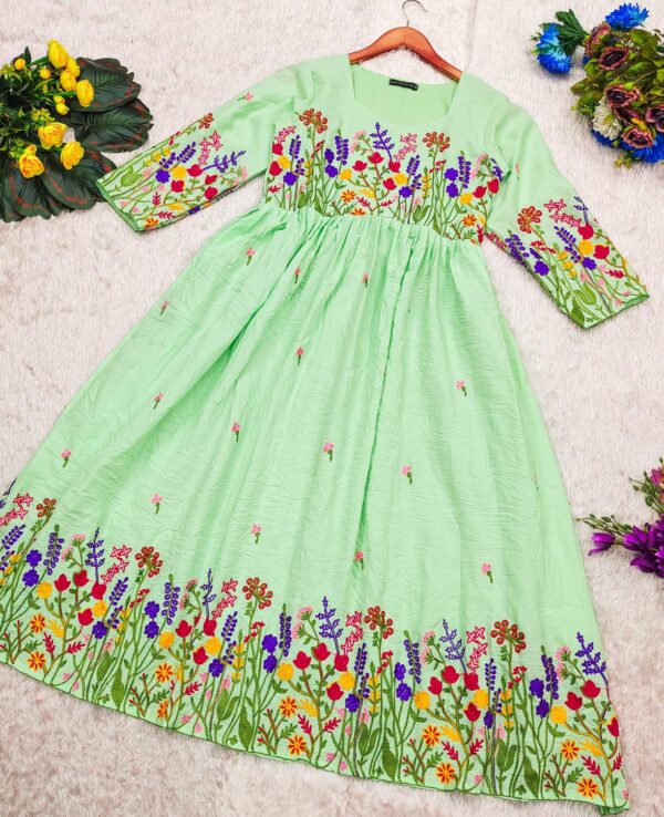 Exquisite Floral Chain Stitch Embroidered Maska Cotton Dress - Elegance & Comfort Redefined - Image 6