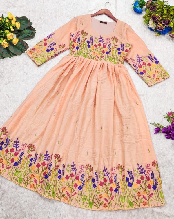 Exquisite Floral Chain Stitch Embroidered Maska Cotton Dress - Elegance & Comfort Redefined - Image 3