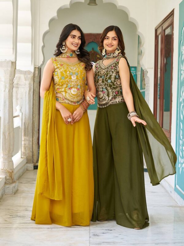 New Designer Blouse, Palazzo & Dupatta Pair