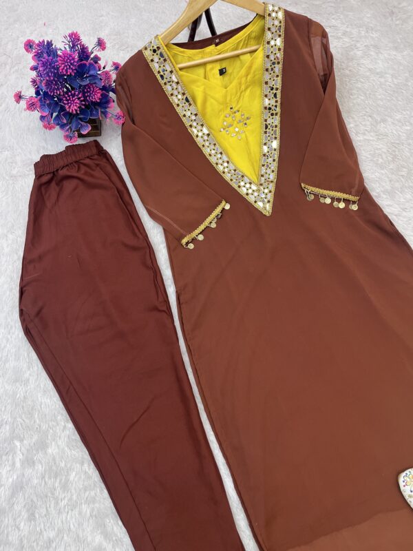 Festive Lunch Designer Co-ord Set – 3 Piece Ensemble with Real Mirror Work & Fancy Lace - Image 4