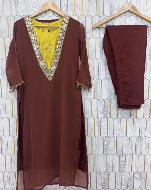 Festive Lunch Designer Co-ord Set – 3 Piece Ensemble with Real Mirror Work & Fancy Lace - Image 5