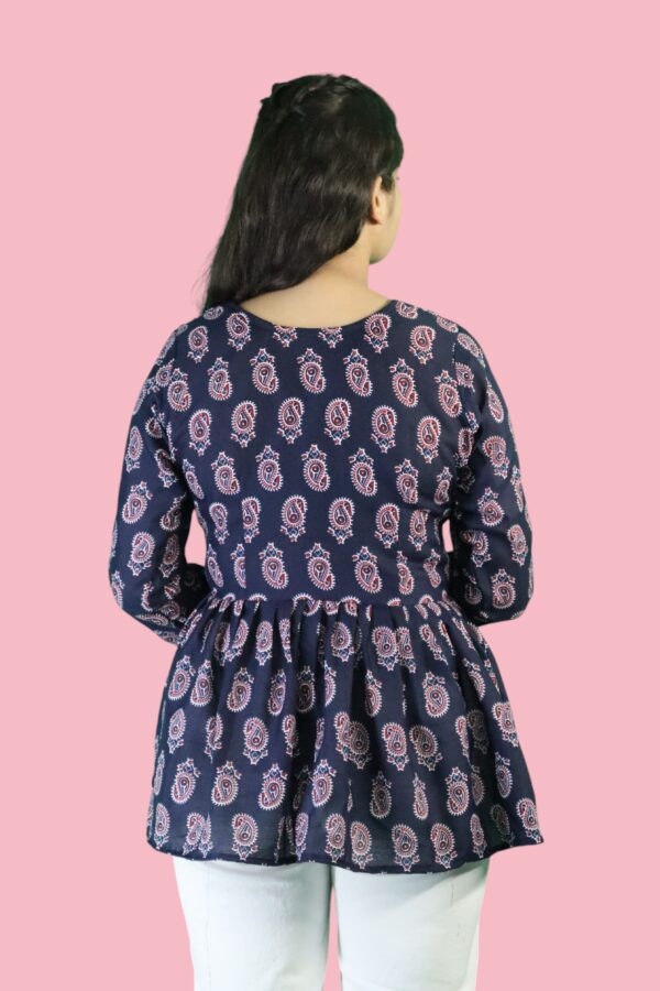 Navy Blue Printed Magic Cotton Short Kurti - Image 5