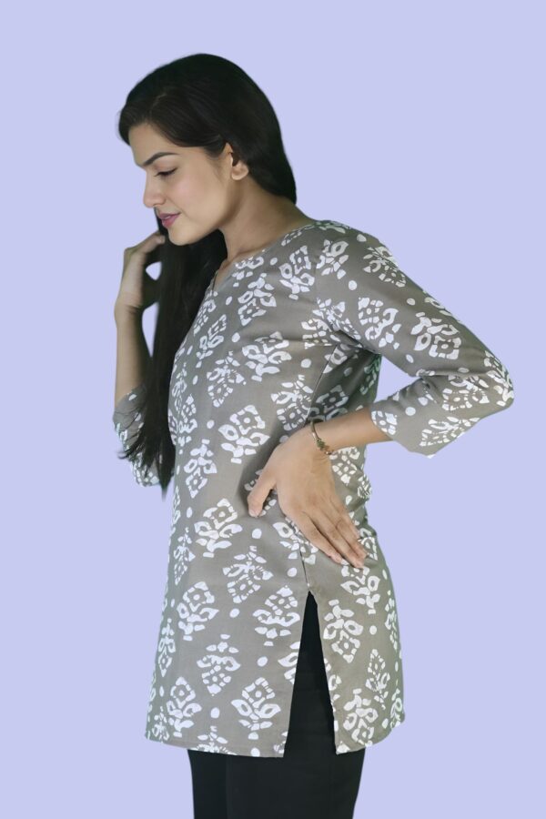 Elegant Taupe Block Print Short Kurti for Women - Image 3