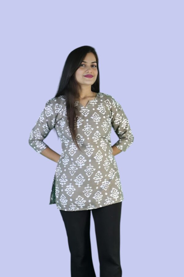 Elegant Taupe Block Print Short Kurti for Women - Image 4