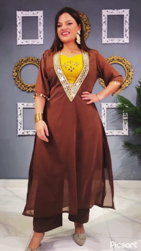Festive Lunch Designer Co-ord Set – 3 Piece Ensemble with Real Mirror Work & Fancy Lace - Image 6